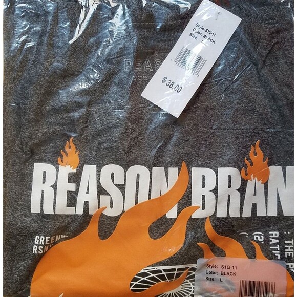 Reason T-Shirt Men’s Large Gray (Black Heather) Flaming Skulls Long Sleeve - Picture 3 of 9